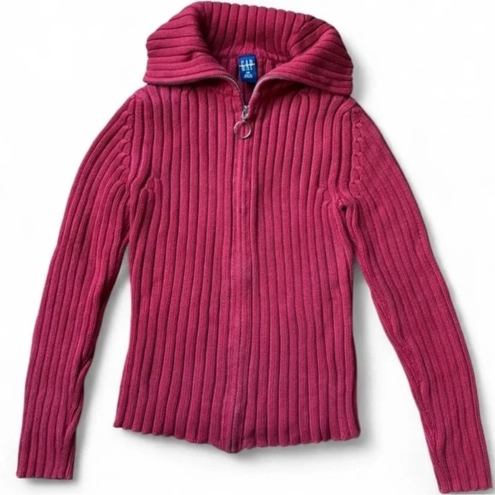 GAP Ribbed Zip-Up Cardigan - Raspberry Pink